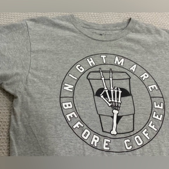 Nightmare Before Coffee - Grey Heather T-Shirt Large, super-soft modern fit EUC - Picture 1 of 5